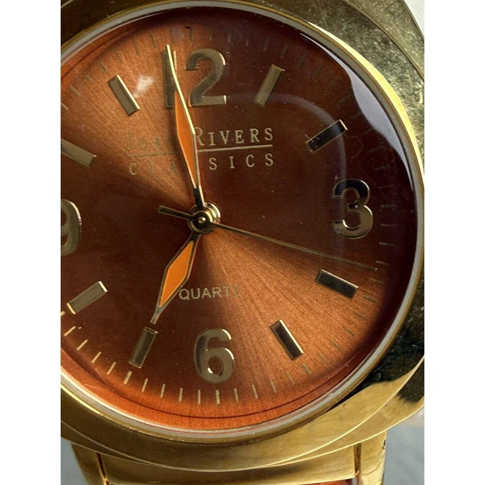 Joan Rivers Orange Gold Toned Wristwatch Adjustable Buckle Band Japan Movement